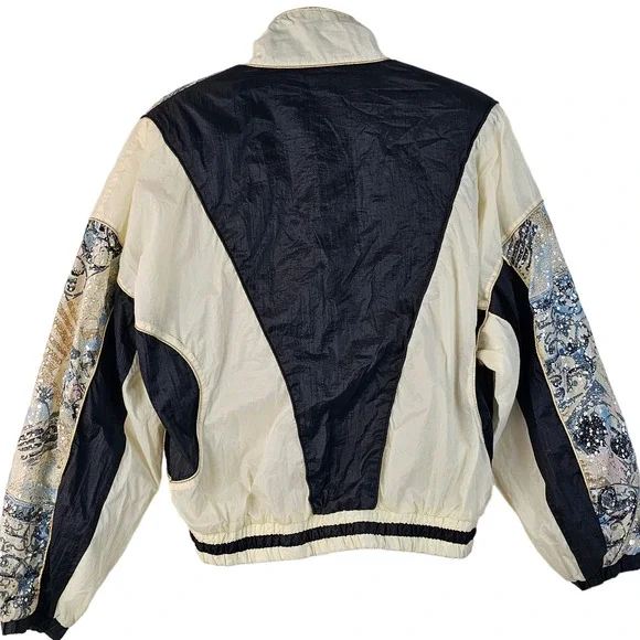 Vintage 80s East West Windbreaker cream silver blue women's Large - Picture 2 of 13